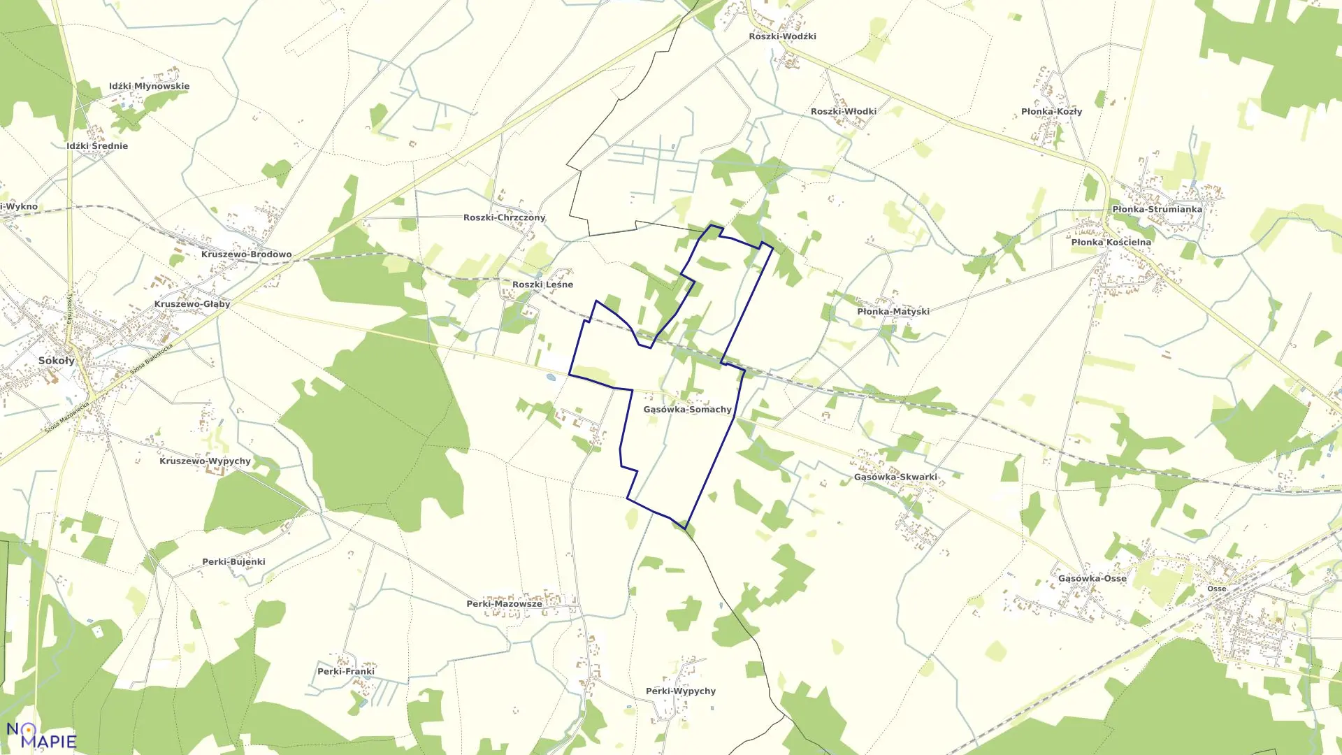 Mapa obrębu GĄSÓWKA SOMACHY w gminie Łapy