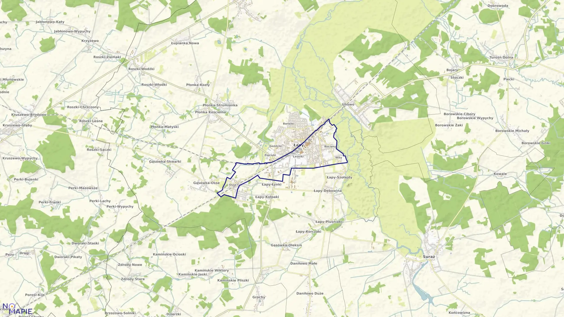 Mapa obrębu ŁAPY II w gminie Łapy